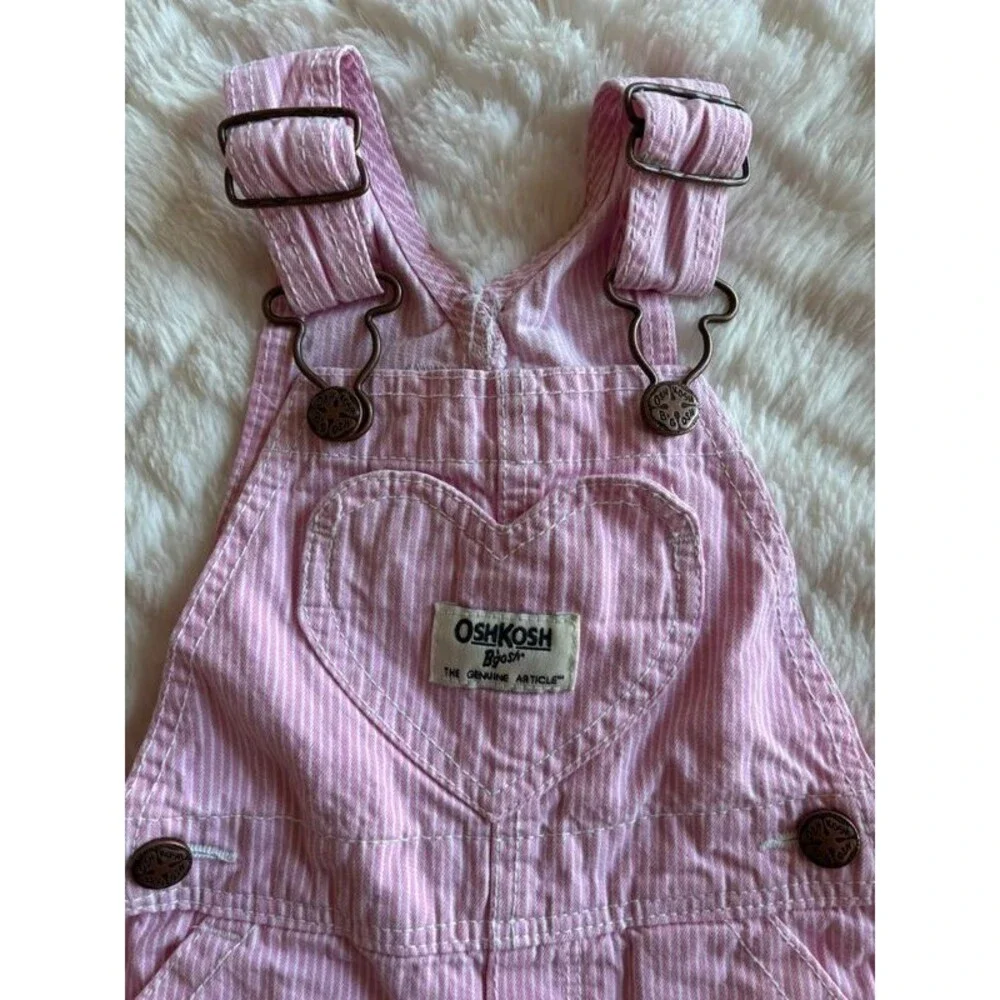 Vintage OshKosh B'gosh Pink Stripe Overalls Size 6M